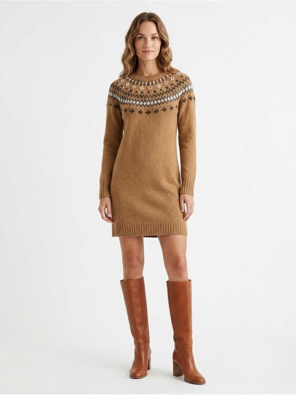 [J. Crew] Jewel-Embellished Crewneck Sweater Dress